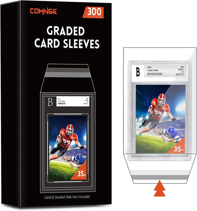 Comnge 300 ct Slab Sleeves for Graded Cards - Acid-Free Plastic Protector Sleeves, Perfect Fit for BGS Beckett Slab & Trading Card Slabs, Archival Quality Clear Protection from Scratches and Dust - Image 1